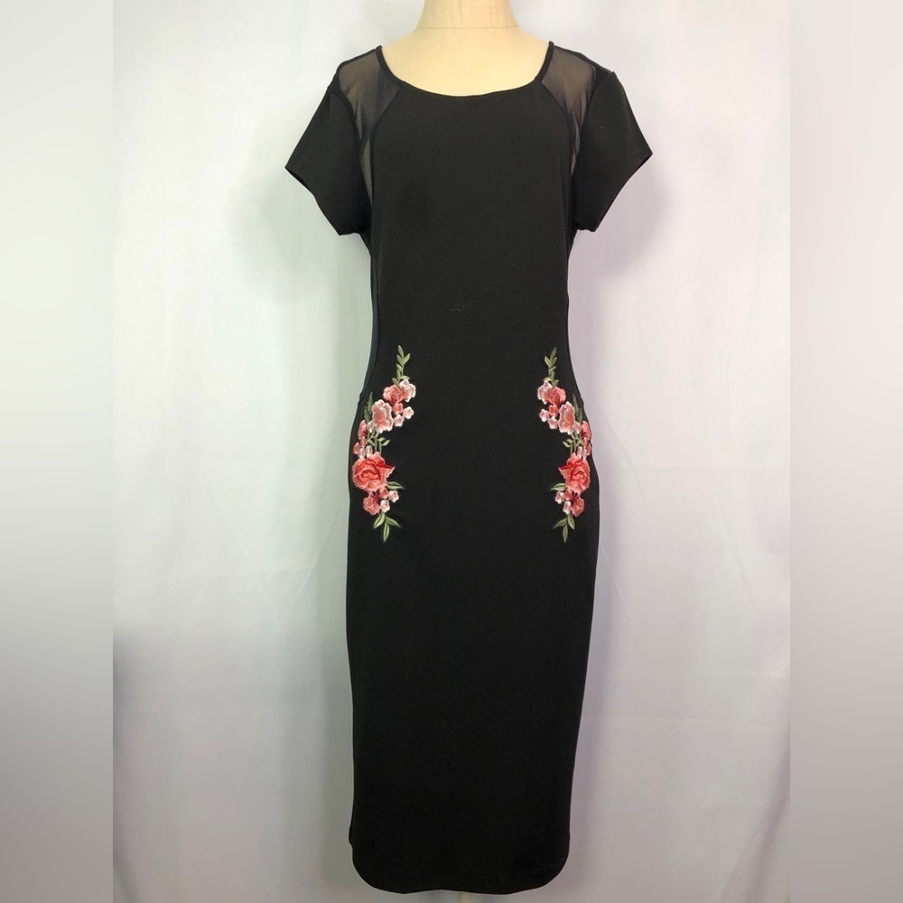 Bailey Blue Black Bodycon Cocktail Party With Floral Embroidery Dress Size L